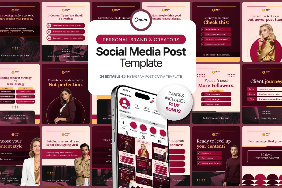 Burgundy Instagram Canva Templates preview