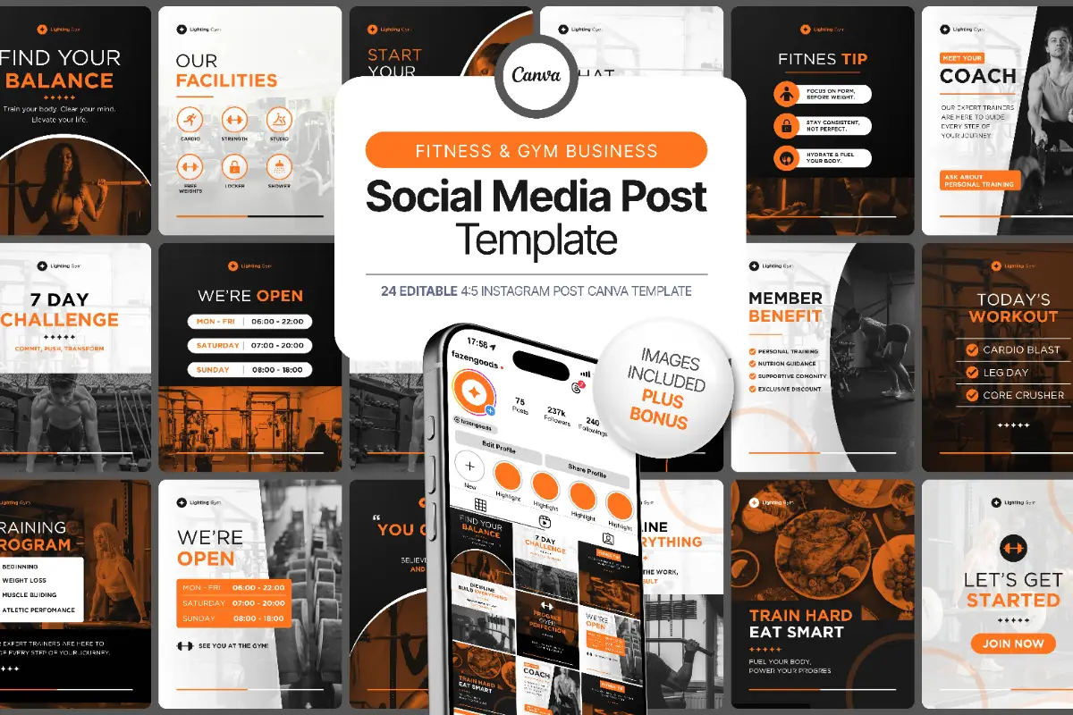 Fitness and Gym Sports Instagram Canva Templates preview